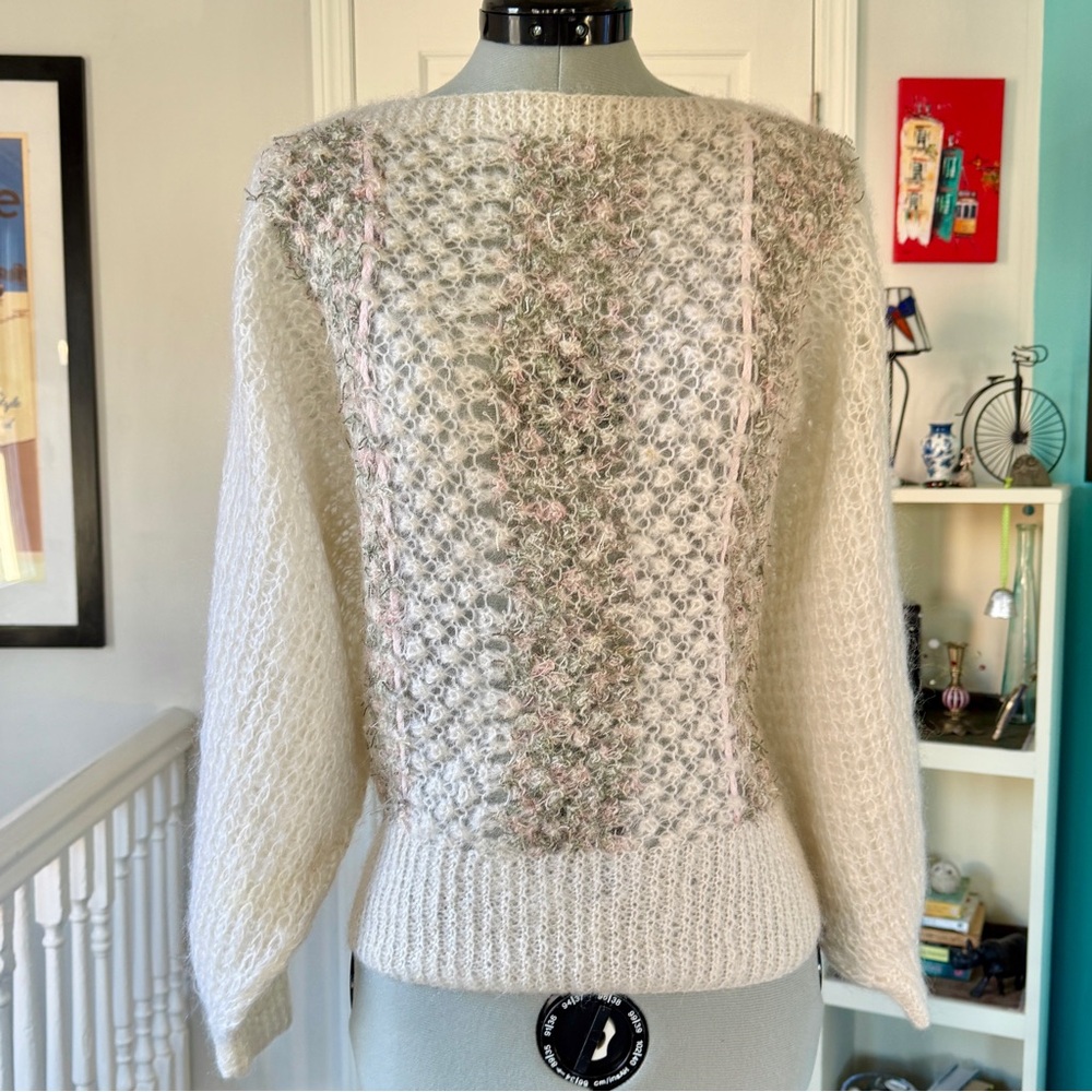 Vintage '80s Mohair Sweater with Bateau Neck and Dolman Sleeves (size S)